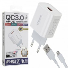 Зарядний пристрій USB з кабелем USB WK Micro USB WP-U57-M-White 1 м