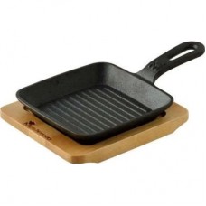 Сковорода-гриль чавунна з дерев'яною підставкою MasterPro Cook & share BGMP-3808-4 14 см чорна