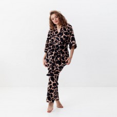 Комплект жіночий з плюшевого велюру штани та халат Стильний жирафа 3410_L 15925 L