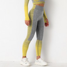Легінси жіночі спортивні 9652 L сірі з жовтим