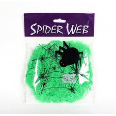 Павутина з павуками на Хелловін 13650 салатова 20 г 2 павука