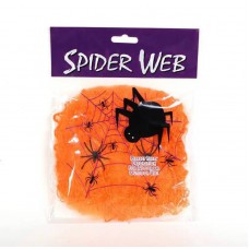 Павутина з павуками на Хелловін 13651 помаранчева 20 г 2 павука