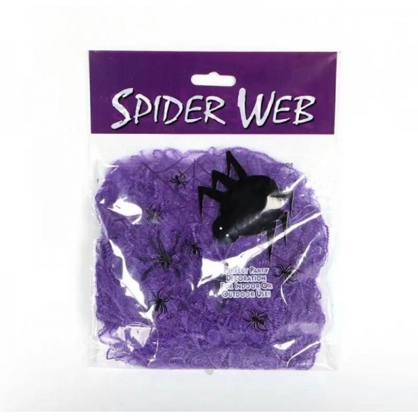 Павутина з павуками на Хелловін 13652 фіолетова 20 г 2 павука