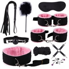 Еротичний набір БДСМ для рольових ігор 14263 10 предметів чорний з рожевим