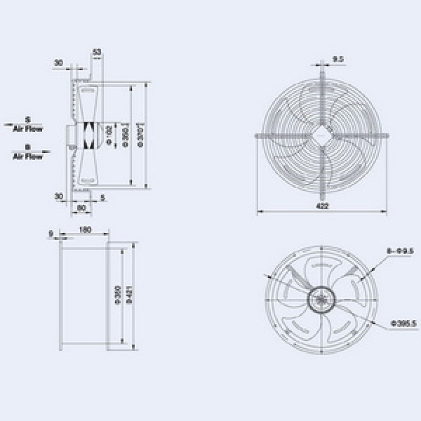 Осьовий вентилятор Weiguang YWF4E-350-S-102/34-G 220V 1380rpm 2270 м3/год