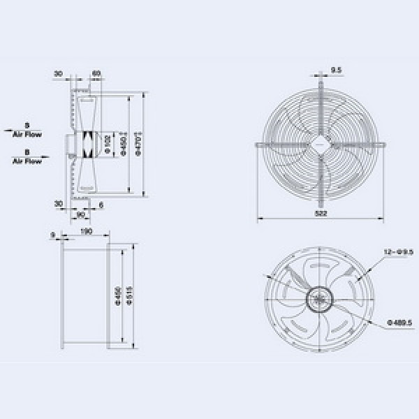 Осьовий вентилятор Weiguang YWF4E-450S-102/60-G 220V 1350rpm 4620 м3/год