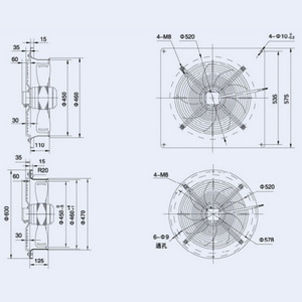Осьовий вентилятор Weiguang YWF4E-450S-102/60-G 220V 1350rpm 4620 м3/год