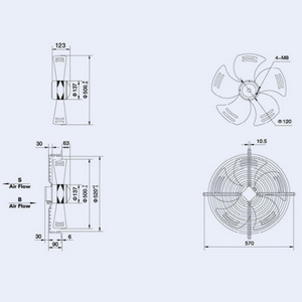 Осьовий вентилятор Weiguang YWF4E-500S-137/35-G 220V 1320rpm 6420 м3/год