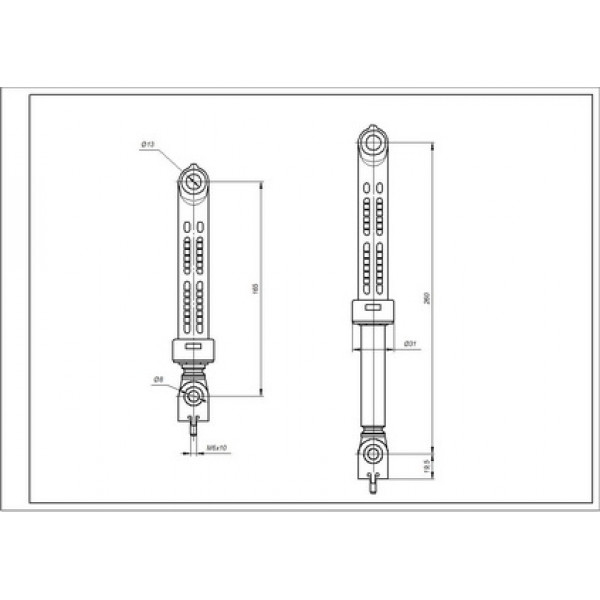 Амортизатор бака для пральної машини Indesit C00140744 SUSPA 100N L=165-250mm D отвору=13mm