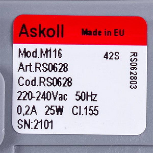 Помпа (насос) для пральної машини Indesit C00108264 Askoll 25 Вт M116 (контакти роздільні спереду; на 3 саморізи)
