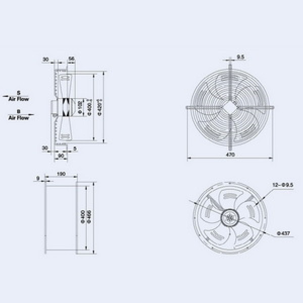 Осьовий вентилятор Weiguang  YWF4E-400S-102/47-G 220V 1380rpm 2270 м3/год
