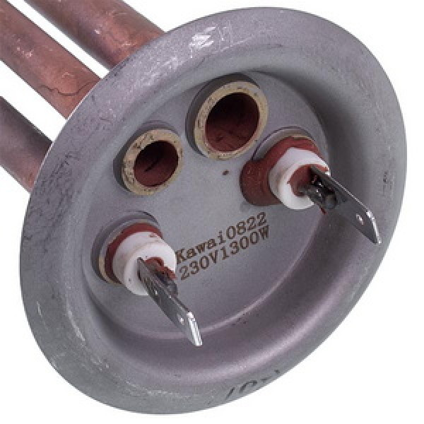 Тен для бойлера 34013320000 Kawai 1300W (мідь) L=310mm фланець 64mm, 2 трубки (під анод M4)