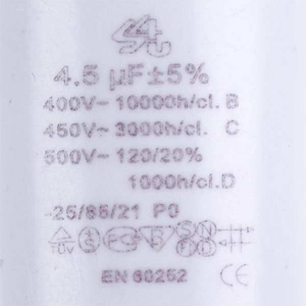 Mondo Пусковий конденсатор CBB60 для пральної машини  4.5uF 450V