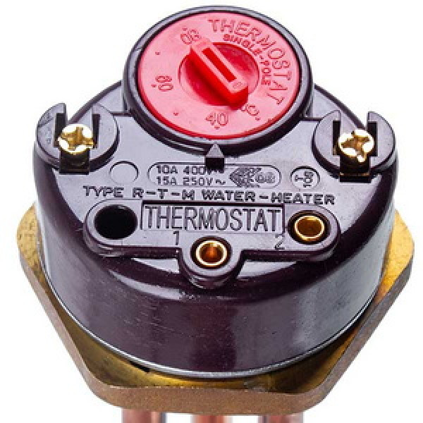 Тен для бойлера з термостатом 2000W (мідний) L=265mm фланець 54mm 1 трубка під датчик