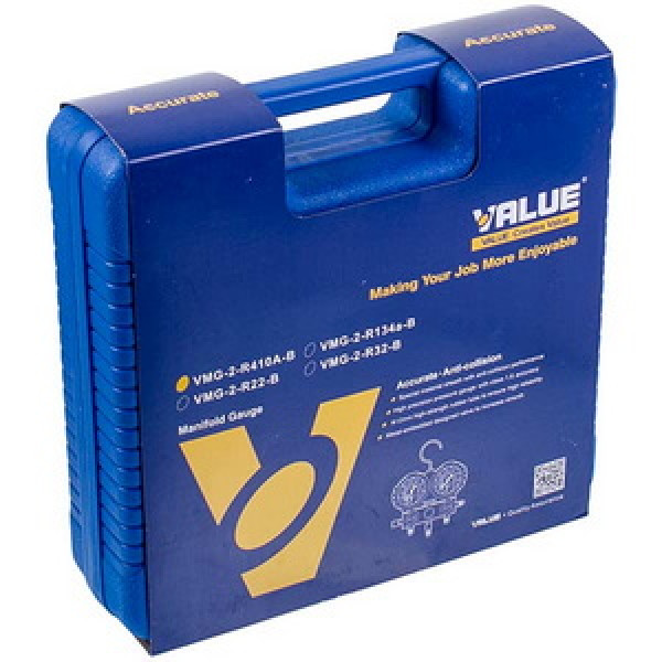 Манометричний колектор 2-вентильний VALUE VMG-2 R410А-B + шланги 3шт (R410 R407 R22 R134)