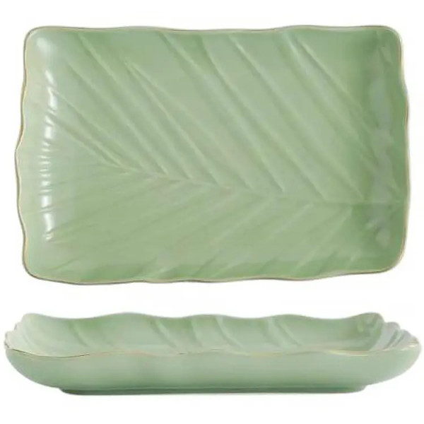 Блюдо для подачі Limited Edition Leaf Green Gold B010791 24.5х17 см зелене