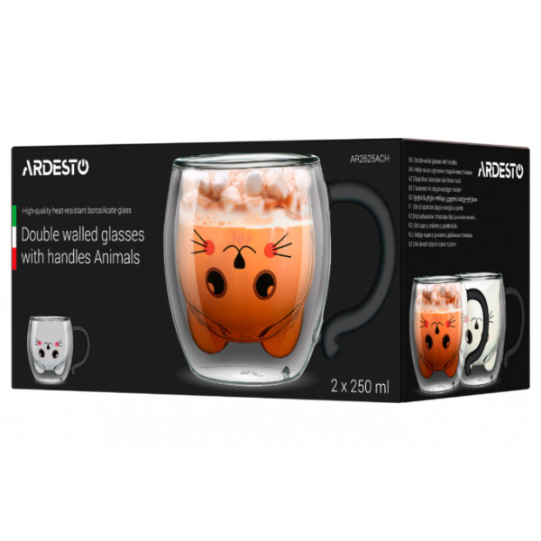 Набір чашок із подвійними стінками Ardesto Animals AR-2625A-СH 250 мл 2 шт