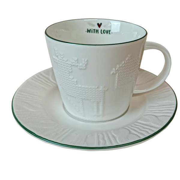 Кружка с блюдцем Vittora Снежная вышиванка VT-C-324240 240 мл
