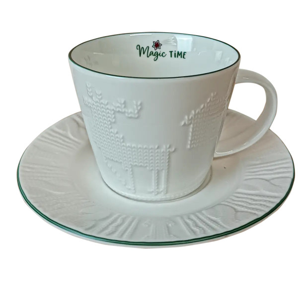 Кружка с блюдцем Vittora Снежная вышиванка VT-C-324240 240 мл