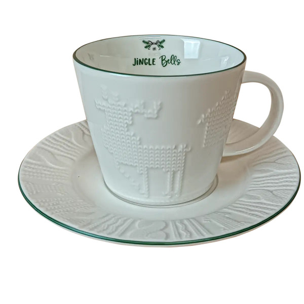Кружка с блюдцем Vittora Снежная вышиванка VT-C-324240 240 мл