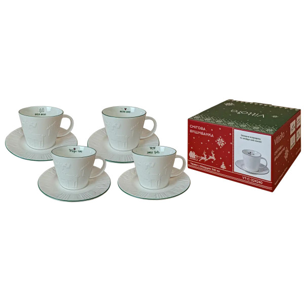 Кружка с блюдцем Vittora Снежная вышиванка VT-C-324240 240 мл