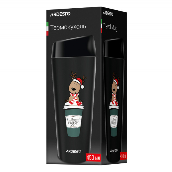Термочашка Ardesto Сoffee Time Reindeer AR2645RN 450 мл чорна Термочашка Ardesto Сoffee Time Reindeer AR2645RN 450 мл чорна