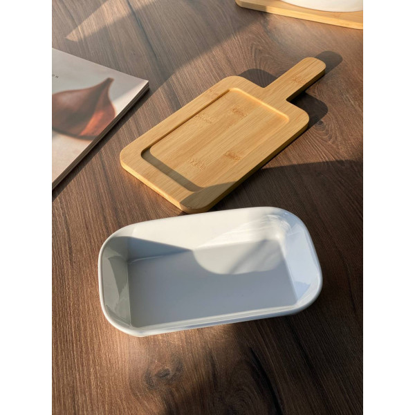 Тарілка на підставці прямокутна Olens Біла 102-1196 19.5х12х3 см біла