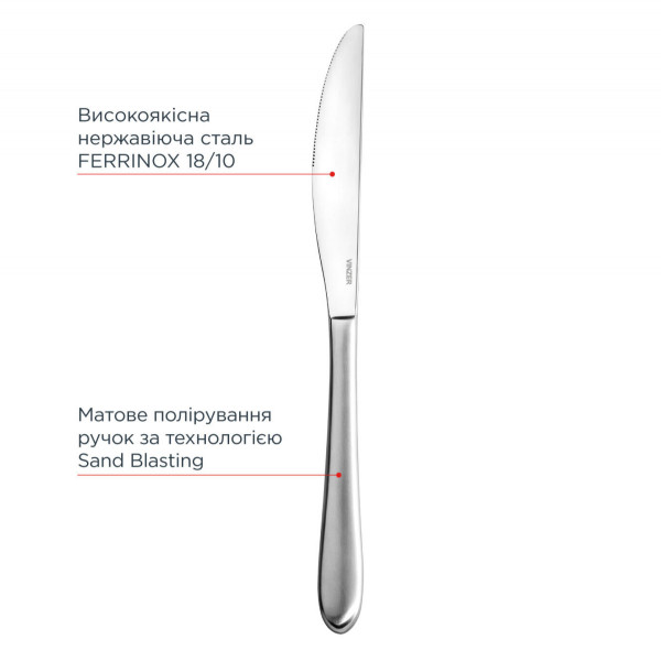 Набір столових ножів Vinzer VZ-50347 1.9х23.7 см сріблястий
