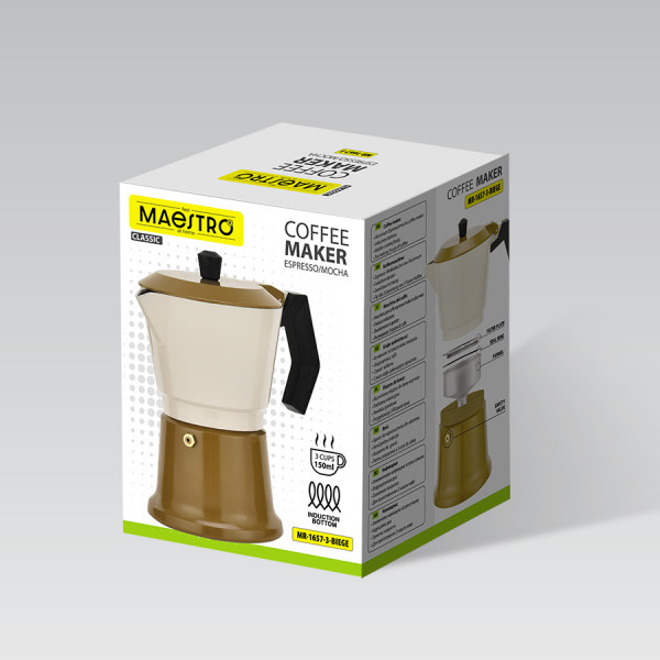 Кавоварка гейзерна Maestro МR-1657-3 Beige 150 мл 3 чашки бежева