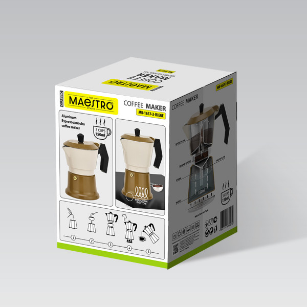 Кавоварка гейзерна Maestro МR-1657-3 Beige 150 мл 3 чашки бежева