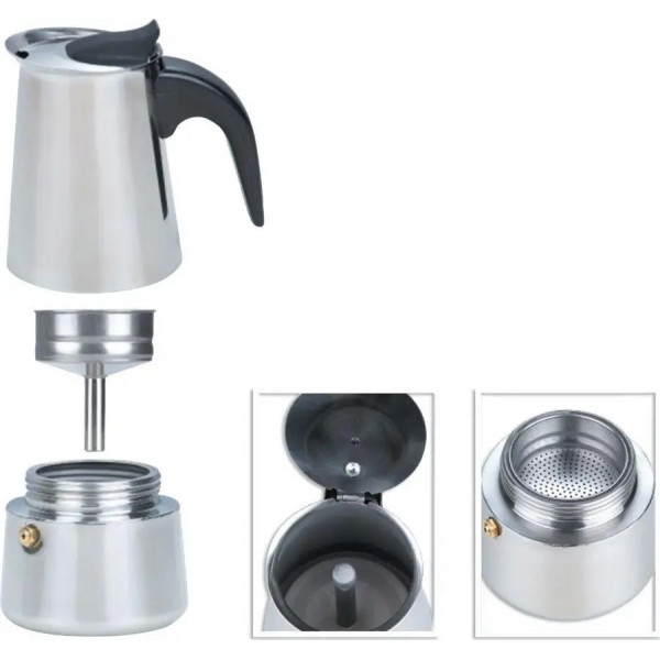 Гейзерна кавоварка Rainstahl RS-СM-8800-09 450 мл 9 чашок срібляста