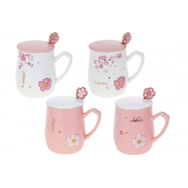 Кружка з кришкою та ложкою Bona Di Sakura 927-221 380 мл