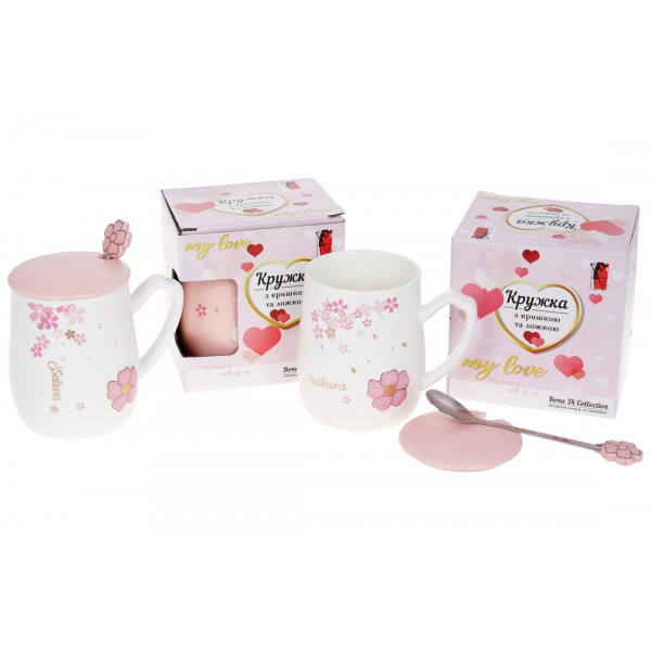 Кружка з кришкою та ложкою Bona Di Sakura 927-221 380 мл