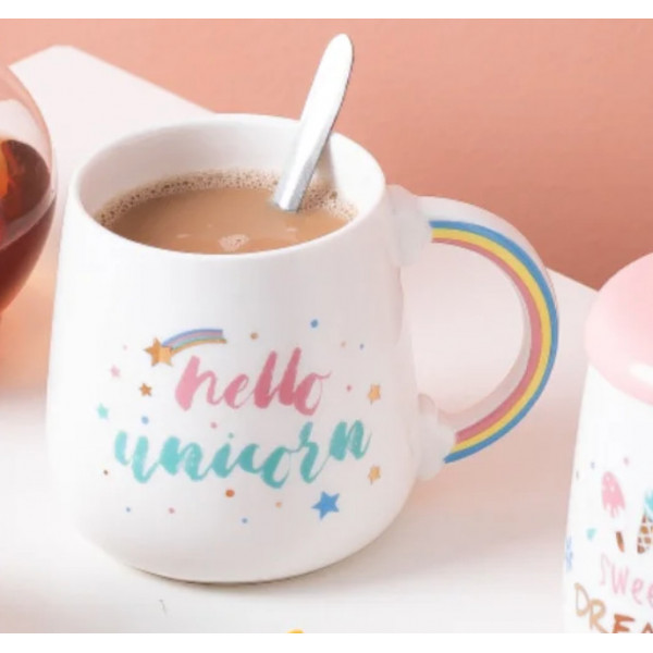 Кухоль з кришкою і ложкою Єдиноріг Hello unicorn 5697 420 мл