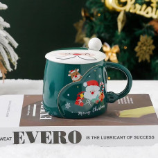 Кружка з кришкою новорічна Merry Christmas 13690 410 мл зелена