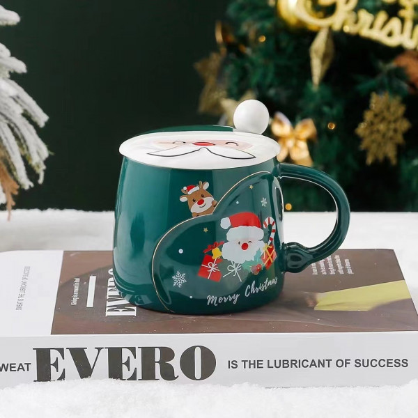 Кружка з кришкою новорічна Merry Christmas 13690 410 мл зелена