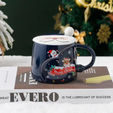Кухоль з кришкою новорічна Merry Christmas 13691 410 мл синя