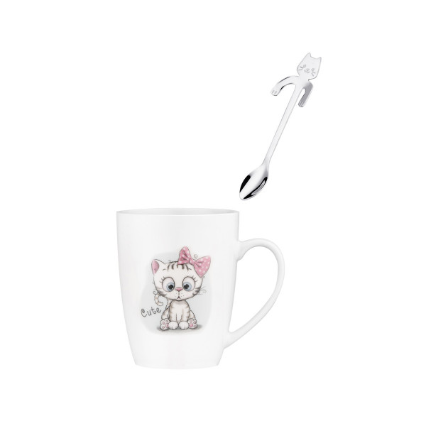 Кружка з ложкою Ardesto Cute AR3040BS 320 мл біла