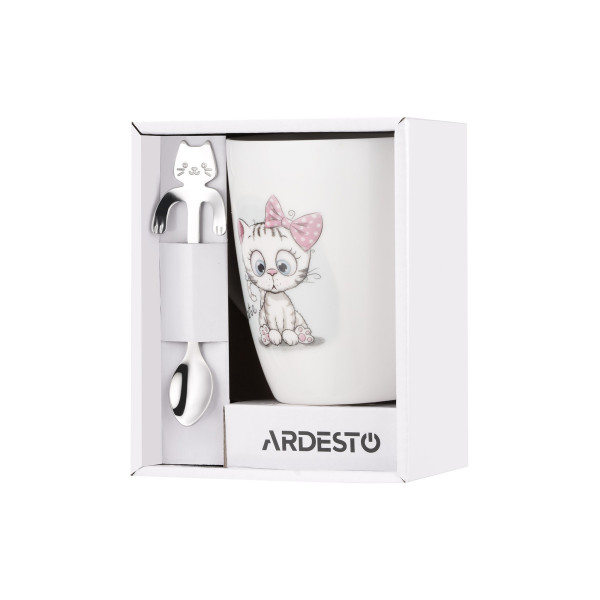 Кружка з ложкою Ardesto Cute AR3040BS 320 мл біла