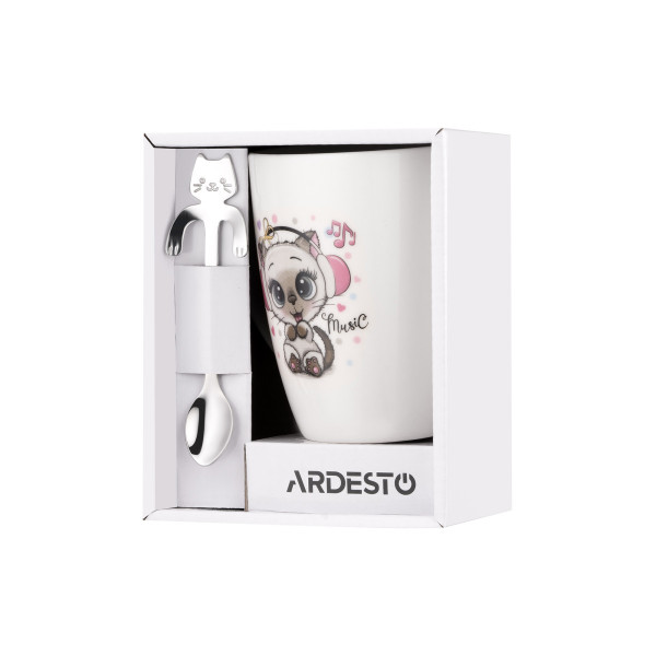 Кружка з ложкою Ardesto Music AR3041BS 320 мл біла