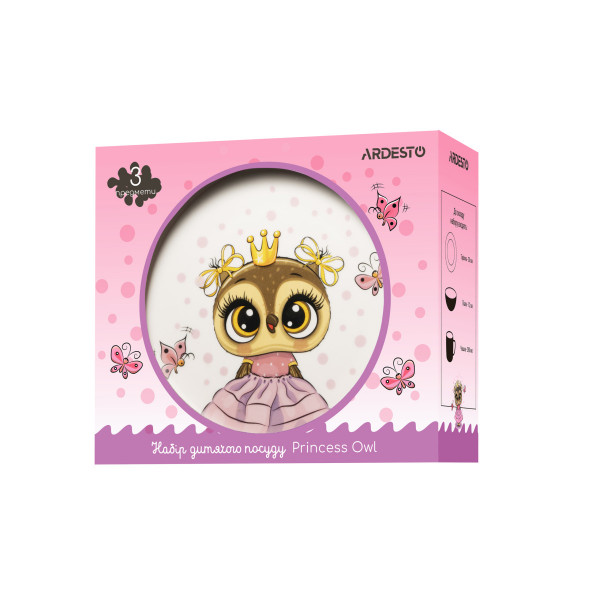 Набір дитячого посуду Ardesto Princess owl AR-3453-OS 3 предмети