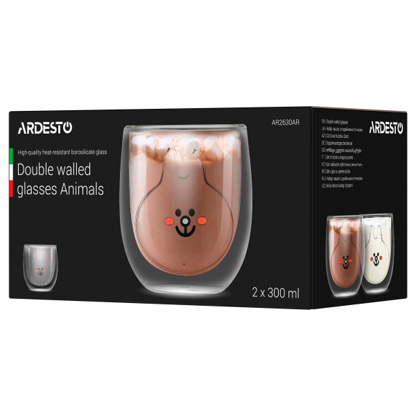 Набір низьких стаканів з подвійним дном Ardesto Animals Сat AR-2630-AR 300 мл 2 шт