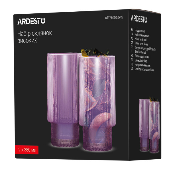 Набір високих склянок Ardesto AR2638SPN 380 мл 2 шт рожевий