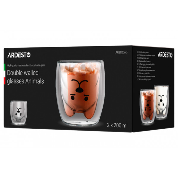 Набір чашок із подвійними стінками Ardesto Animals Dog AR-2620-AD 200 мл 2 шт
