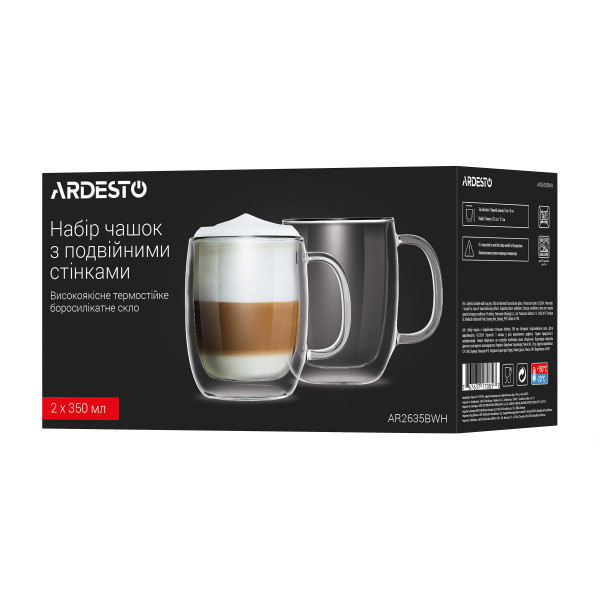 Набір чашок із подвійними стінками Ardesto AR2635BWH 350 мл 2 шт
