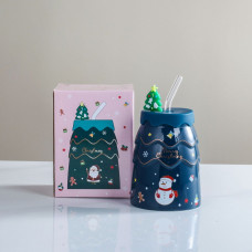 Склянка з трубочкою новорічна Merry Christmas 13329 400 мл синій