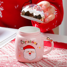 Кружка з кришкою новорічна Santa Claus 13662 400 мл рожева