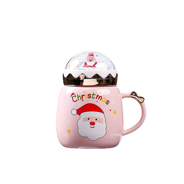 Кружка з кришкою новорічна Santa Claus 13662 400 мл рожева