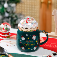 Кружка з кришкою новорічна Santa Claus 13663 400 мл зелена