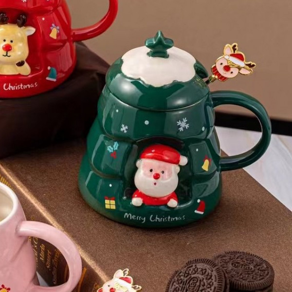 Кружка з кришкою новорічна Merry Christmas 13664 400 мл зелена